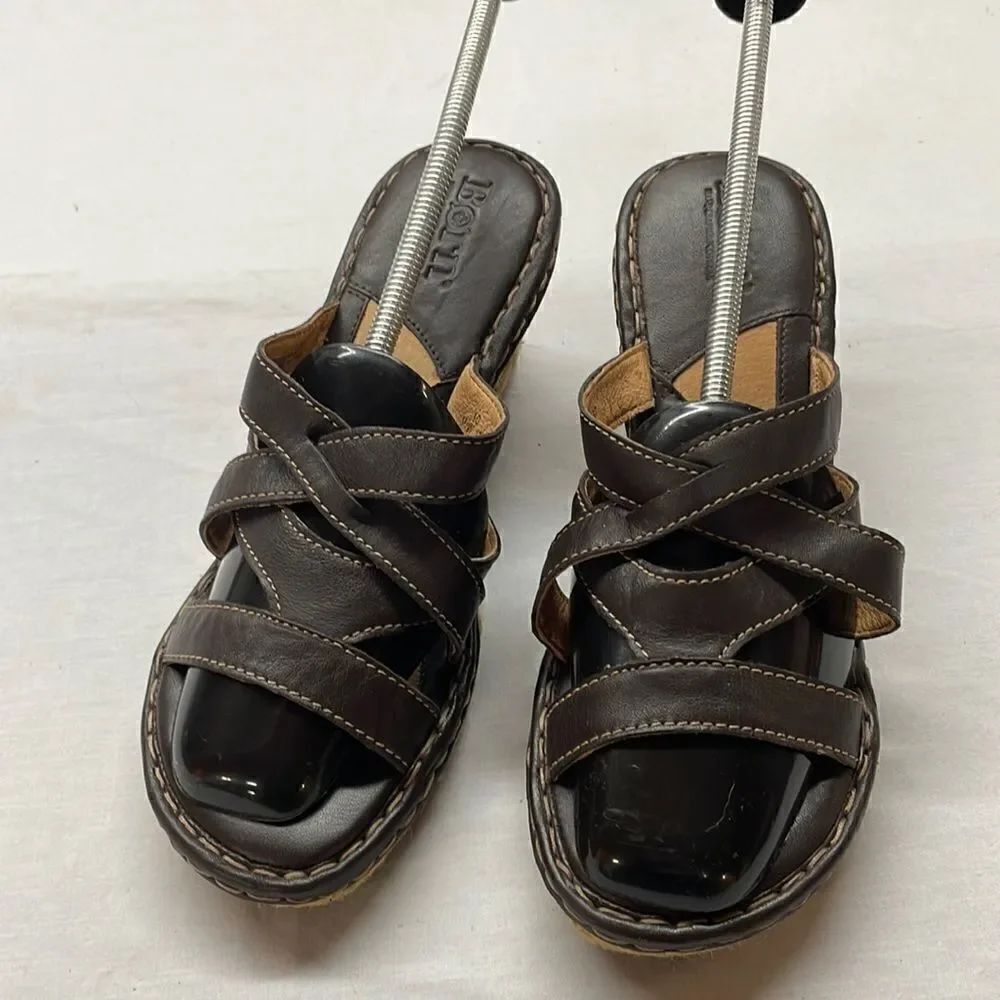 Born Wedge 61090 Strap Rope Sandals Size 10 Brown